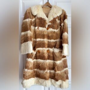 Vintage Real Rabbit Fur Brown and White Coat
